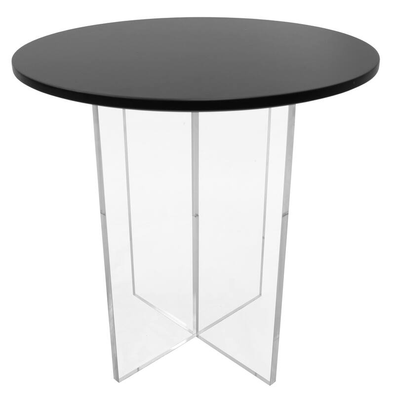 LeisureMod Valore Modern Side Coffee Accent Table with Round Wood Top and Acrylic Cross Legs for Home Office Living Room Bedroom - 20 Inch - Black