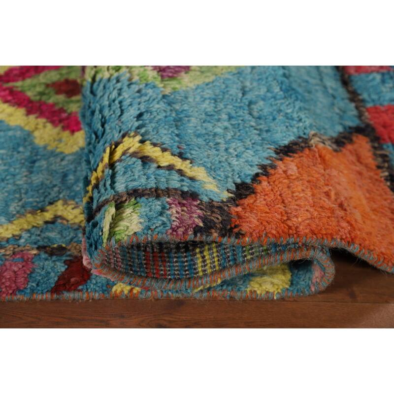 Light Blue Plush Moroccan Oriental Area Rug Handmade Wool Carpet - 7'8" x 10'5"