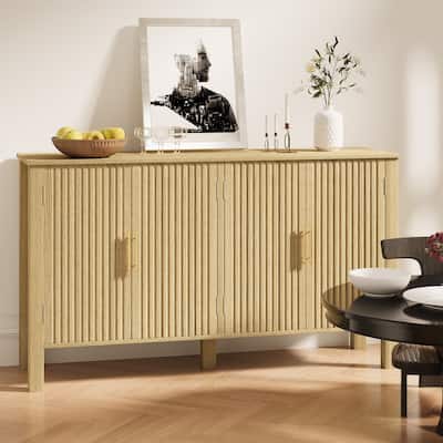 EROMMY Modern Fluted Sideboard Buffet Cabinet, Solid Wood Console Table with Adjustable Shelves for Living Room, Dining Room