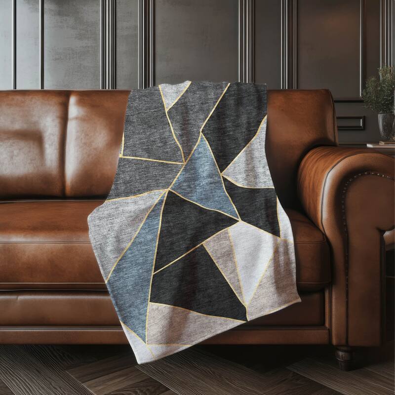 Premium Machine Washable Modern Contemporary Sherpa Throw Blanket - Blue - 4'2" x 5'10"