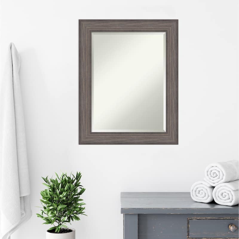 Beveled Wood Bathroom Wall Mirror - Country Barnwood Frame