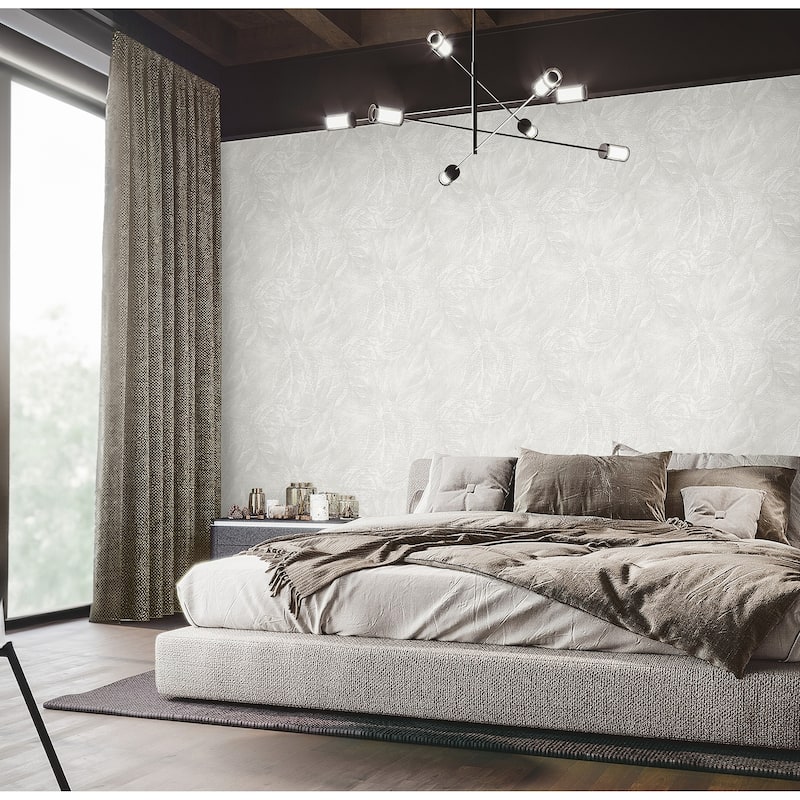 Fine Decor Aspen White Leaf Wallpaper