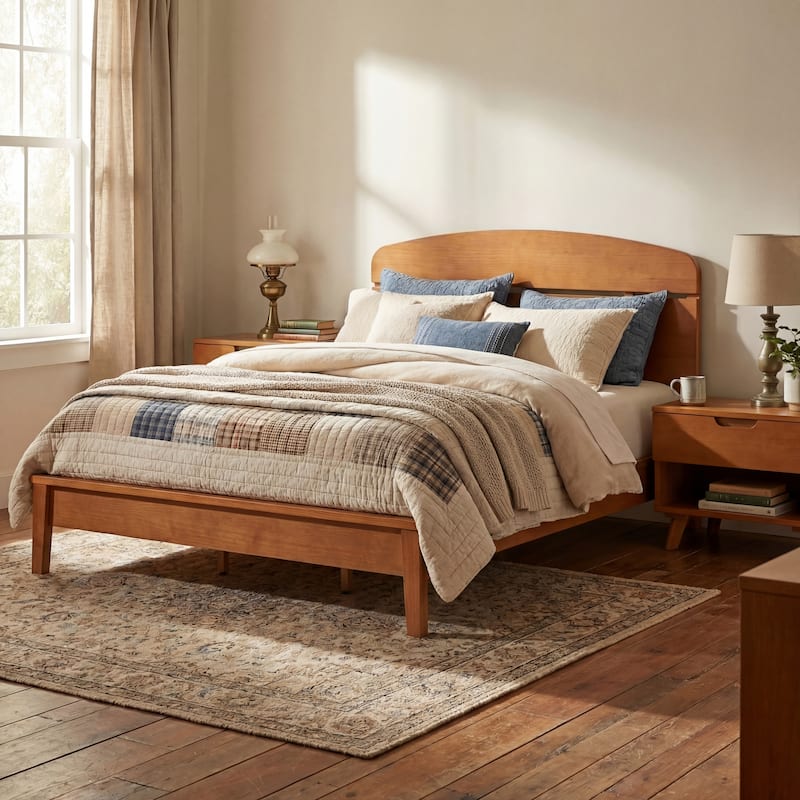 Christopher Knight Home - Rubber Wood Platform Bed with Curved Headboard