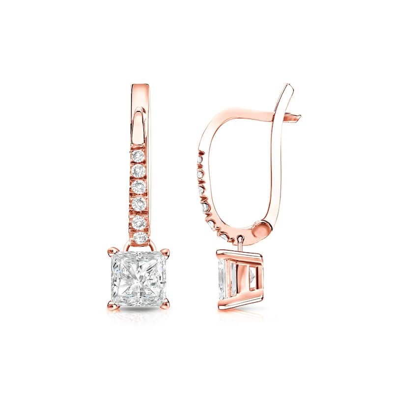 Auriya 14k Gold 3/4ctw Princess-cut Diamond Dangle Earrings (I-J, SI2-SI3) - Rose