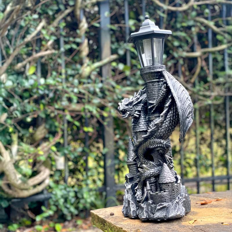 Dragon Keeper Of The Castle Light Solar Led Lantern Statue - 21 X 8 X 7 inches