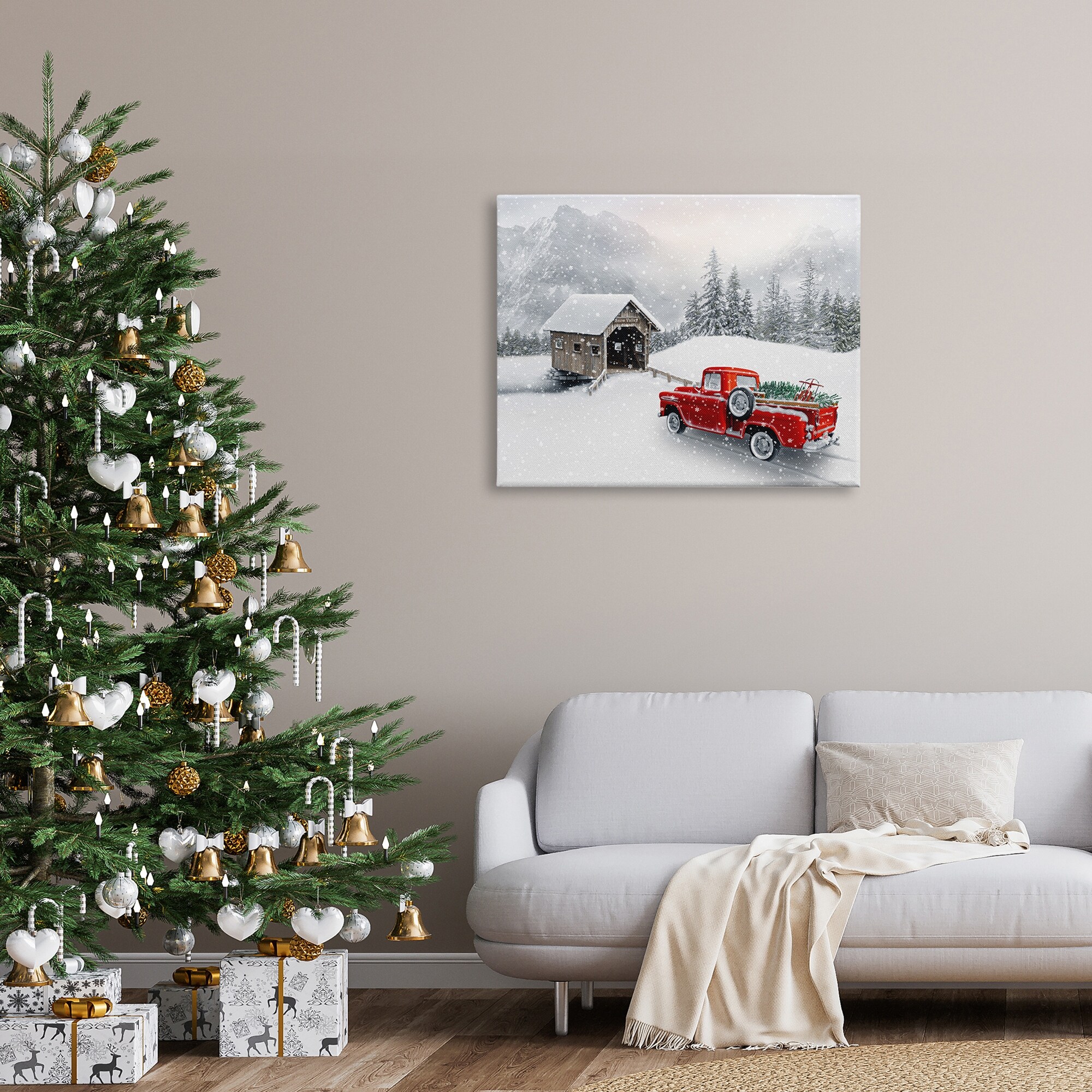 Stupell Relaxing Snowcapped Mountain Scenery Vintage Red-image