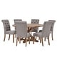 preview thumbnail 10 of 16, iNSPIRE Q Artisan Benchwright Rustic X-base Round Pine Wood Rolled Back 7-piece Dining Set Grey Linen