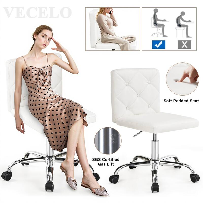 Javlergo Armless Office Desk Chair, PU Leather Mid-Back Adjustable Height 360° Rolling Swivel for Home Office Work