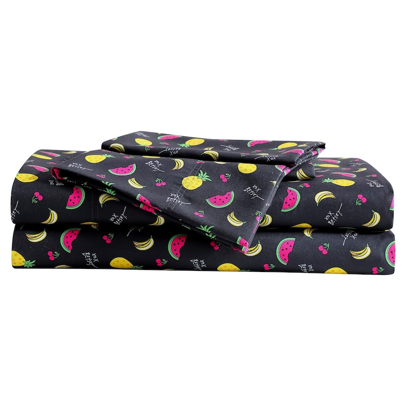 Betsey Johnson Printed Novelty Sheet Sets - Betsey Fruits Toss Black - Full