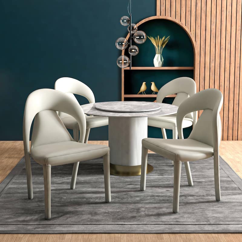 Leather Dining Chairs with Metal Legs Open-Back Design Solace Series Set of 2