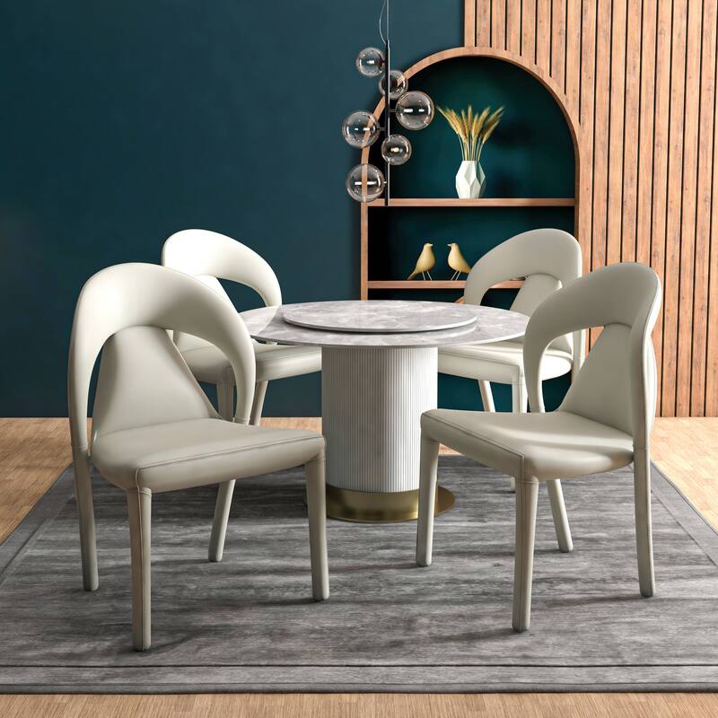 Solace Modern Dining Chair in Upholstered Leather with Steel Frame & Legs by LeisureMod