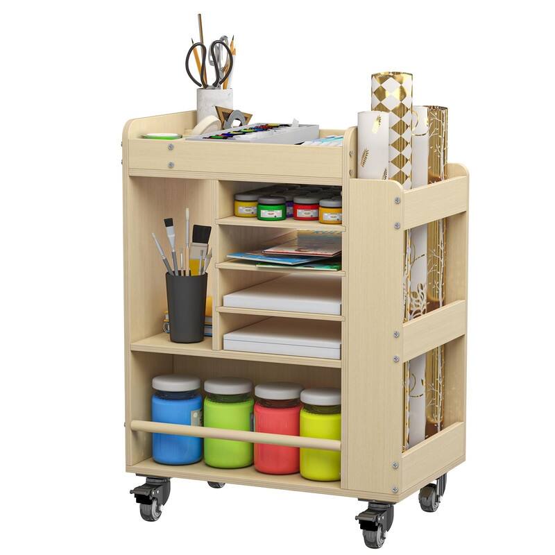 Wooden Art Storage Cart with Wheels - 19.69"D x 12.6"W x 25.6"H - Yellow