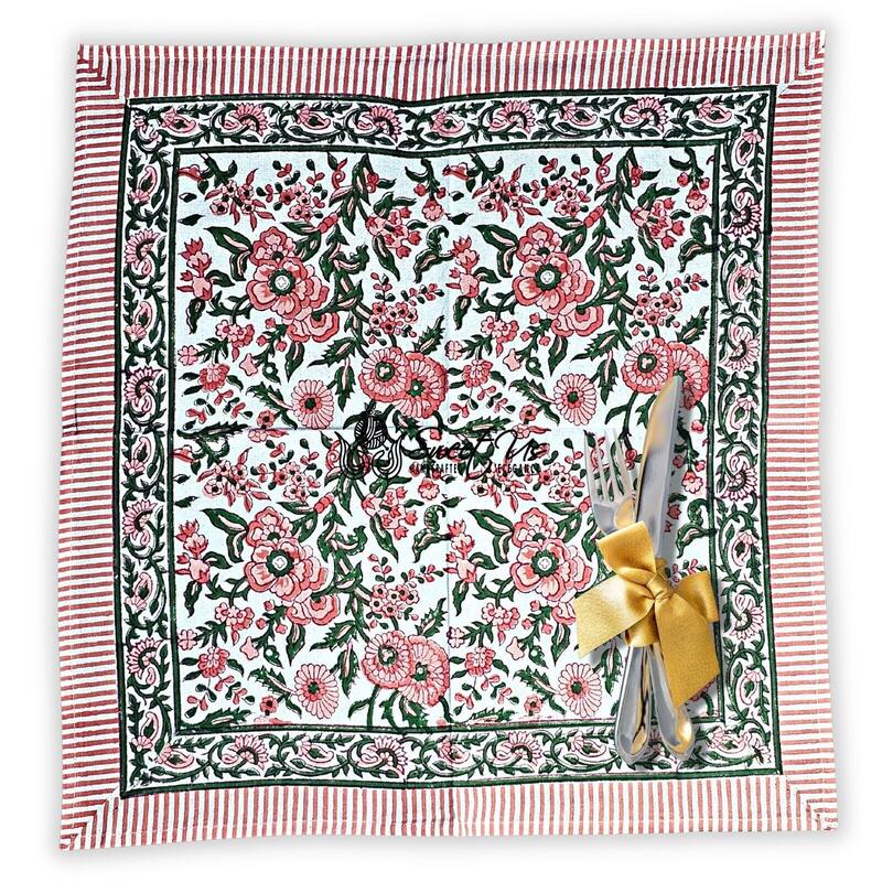 Cotton Floral Block Print Tablecloth Collection