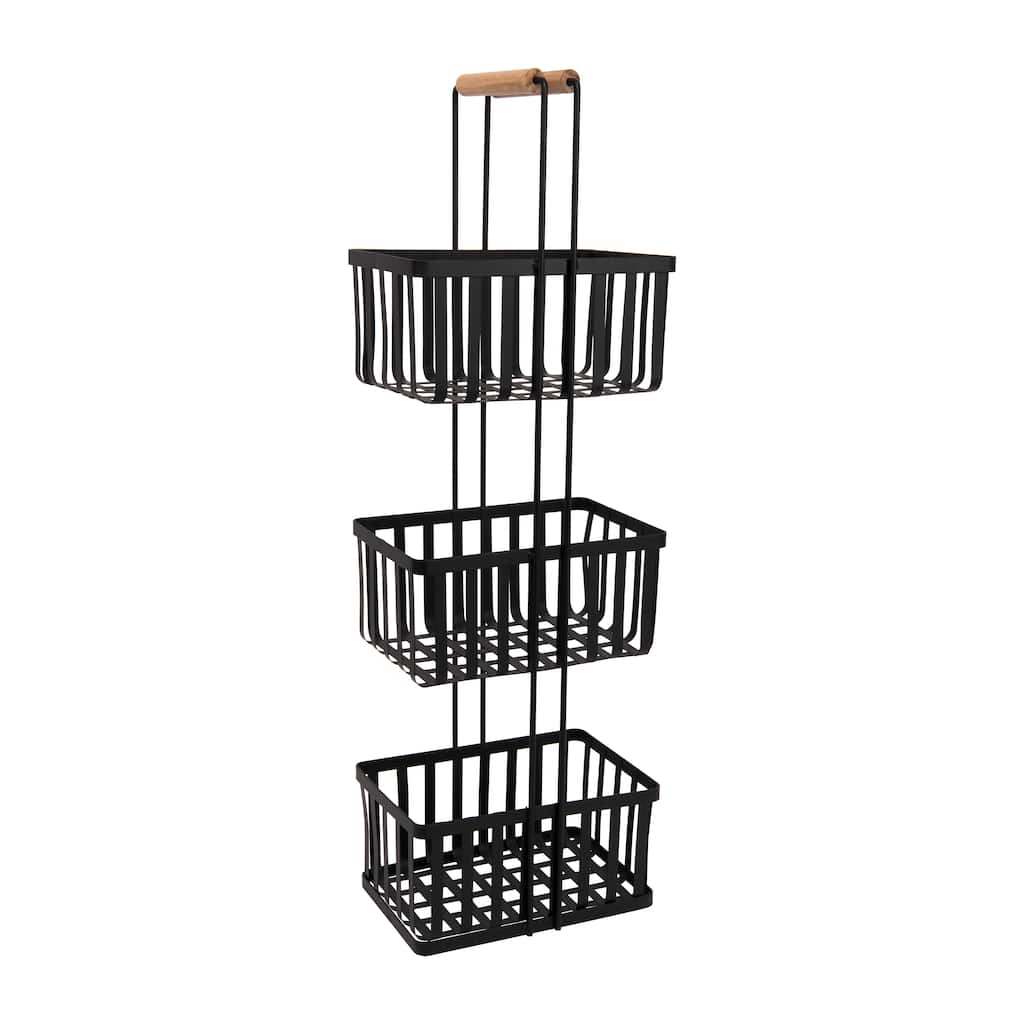 Simplify 3 Tier Metal Spa Tower with Bamboo Handles in Black - 10.43 x 7.09 x 31.69