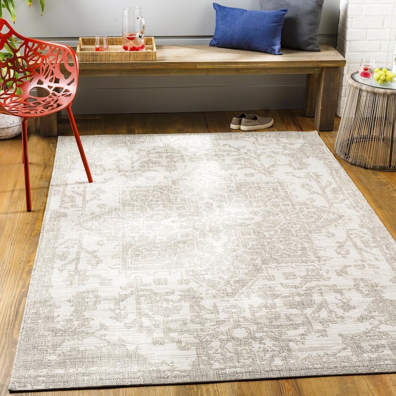 Livabliss Eagean Updated Traditional Medallion Indoor / OutdoorArea Rug - 6'7" x 9' - Cream