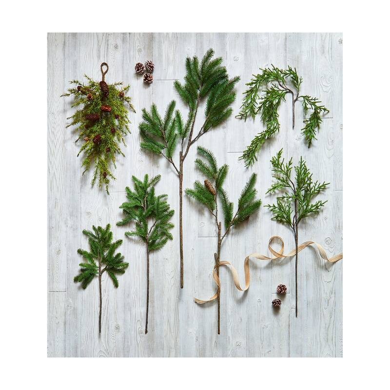 Weeping Pencil Pine Spray Artificial Flower Stems for Christmas Indoor Decor 30in H x 10.6in L x 10.6in W