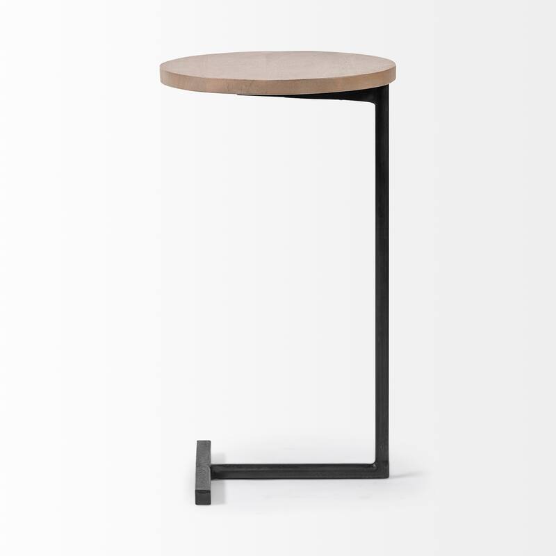 Ballatine I Light Brown Solid Wood Round Top W/ Black Metal Base Accent Table - 15.0L x 15.0W x 27.0H