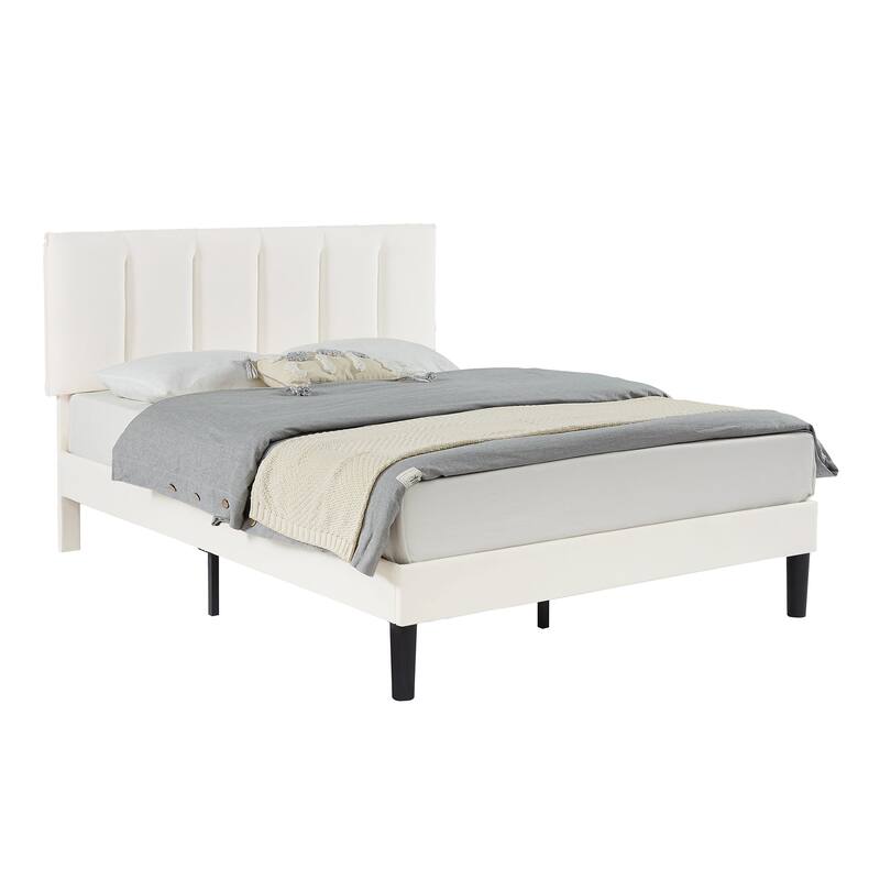 Upholstered Velvet Upholstered Bed Frame with Adjustable Height Headboard No Box Spring Needed Platform Bed Under Bed Storage