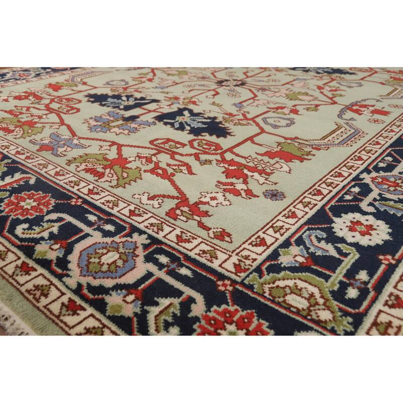 Hand Knotted Oriental 100% Wool Carpet Traditional Geometric Green Heriz (serapi) Area Rug - 9' 9'' X 7' 11''