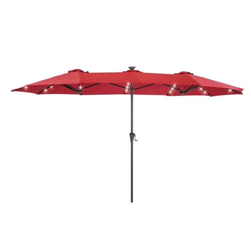 LIVOOSUN 13 x 7.2ft Large LED Double-Sided Rectangular Outdoor Patio Market Umbrella with Crank, Solar Panel, Navy Blue