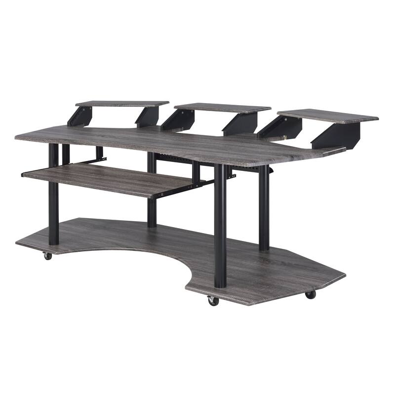 Wooden Computer Desk with Keyboard Tray and Open Bottom Shelf, Gray