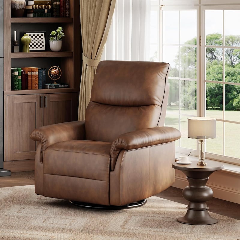PU Leather Reclining 360°Swivel Rocker Sofa Chair for Living Room, Bedroom - Brown