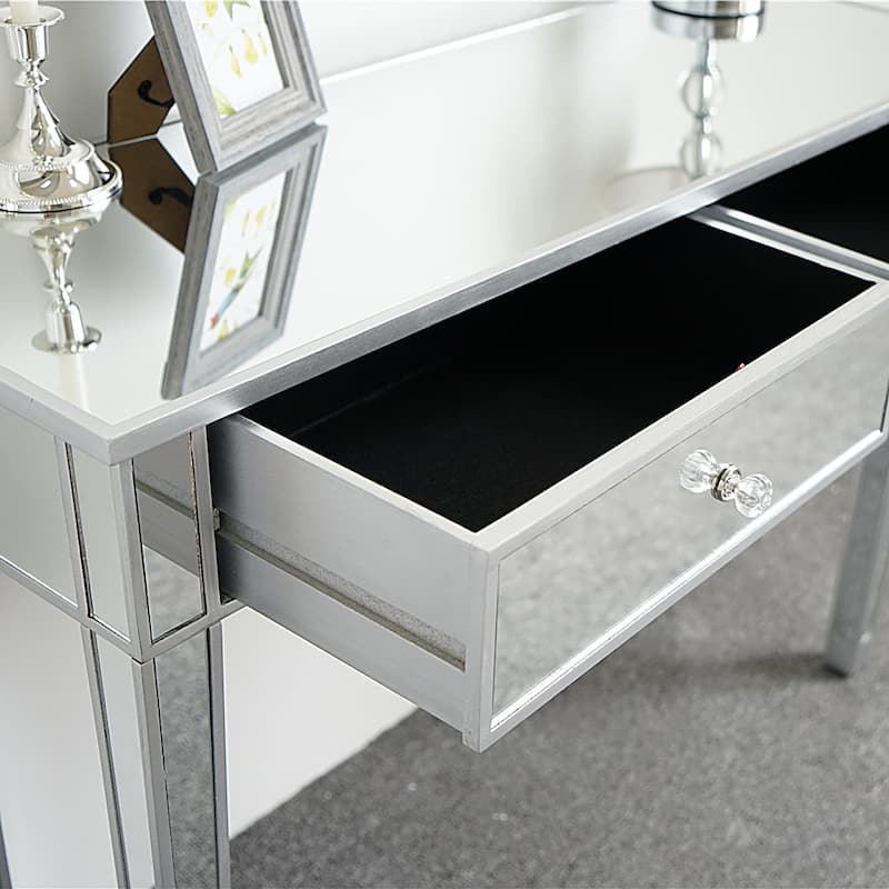 41-inch Glam Mirrored 2-drawer Makeup Table Vanity Desk