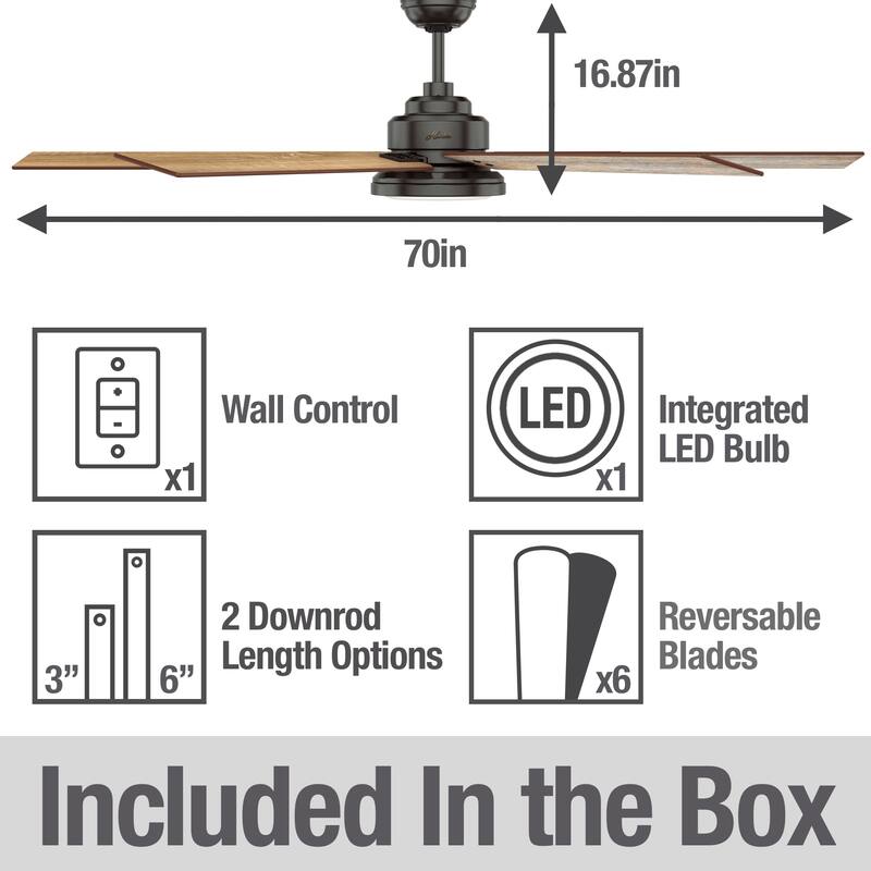 Hunter 70" Warrant Windmill Ceiling Fan with LED Light Kit and Wall Control - Farmhouse, Industrial, Contemporary