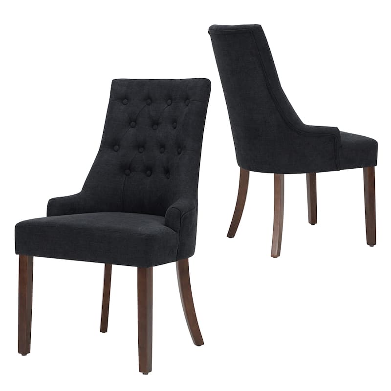 Ora Maison Set of 2 Wingback Dining Chairs - Tufted Linen-Like Fabric Upholstery, Elegant French Country Style for Dining Room - Set of 2 - Black