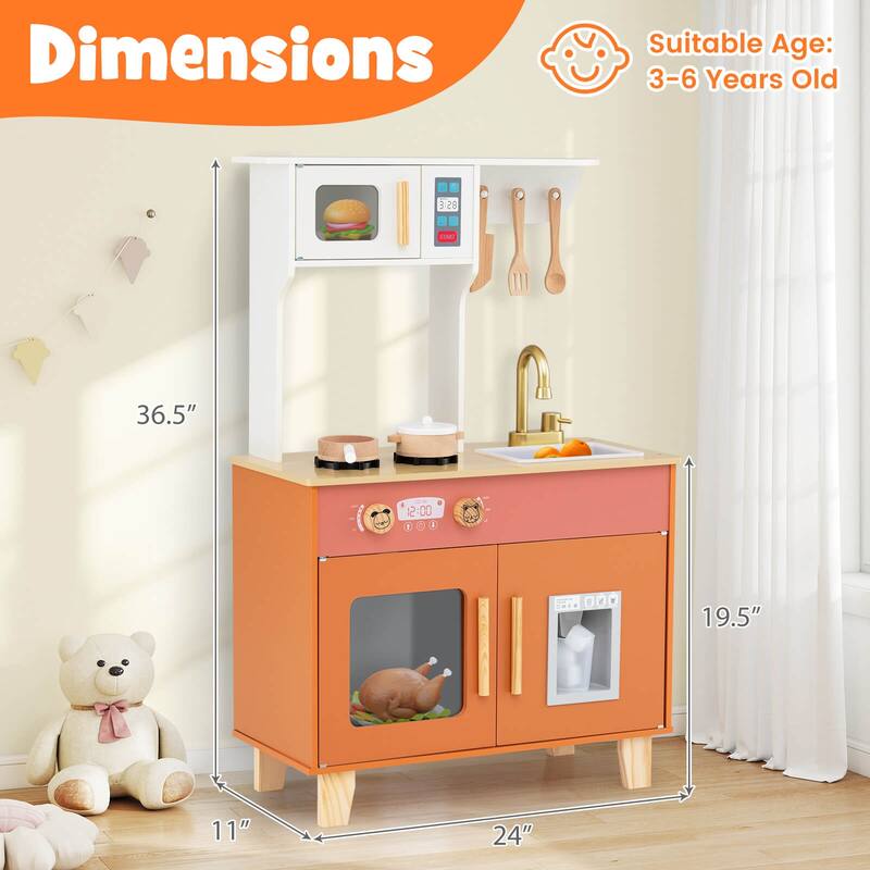 Costway Kids Play Kitchen with Microwave Stoves Rotation Knobs Ice - See Details