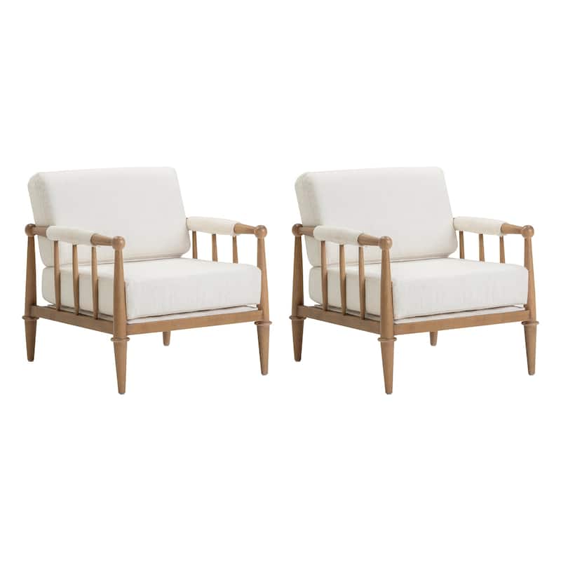 Spencer Boucle Accent Chair, Bohemian Armchair with Solid Wood Frame and Upholstered Foam Cushion