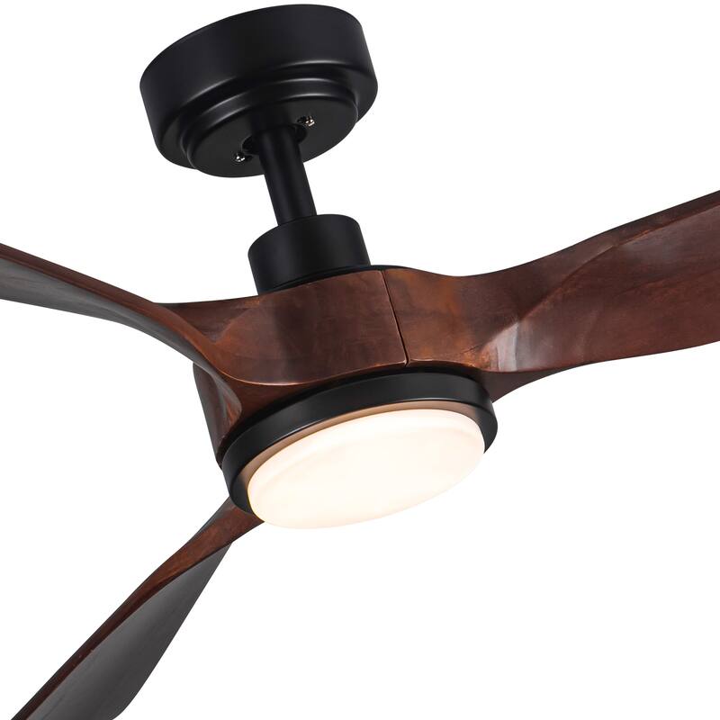 52In. Farmhouse Indoor Flush Mount Low Profile Ceiling Fan with Solid Wood Blades - 52 INCHES