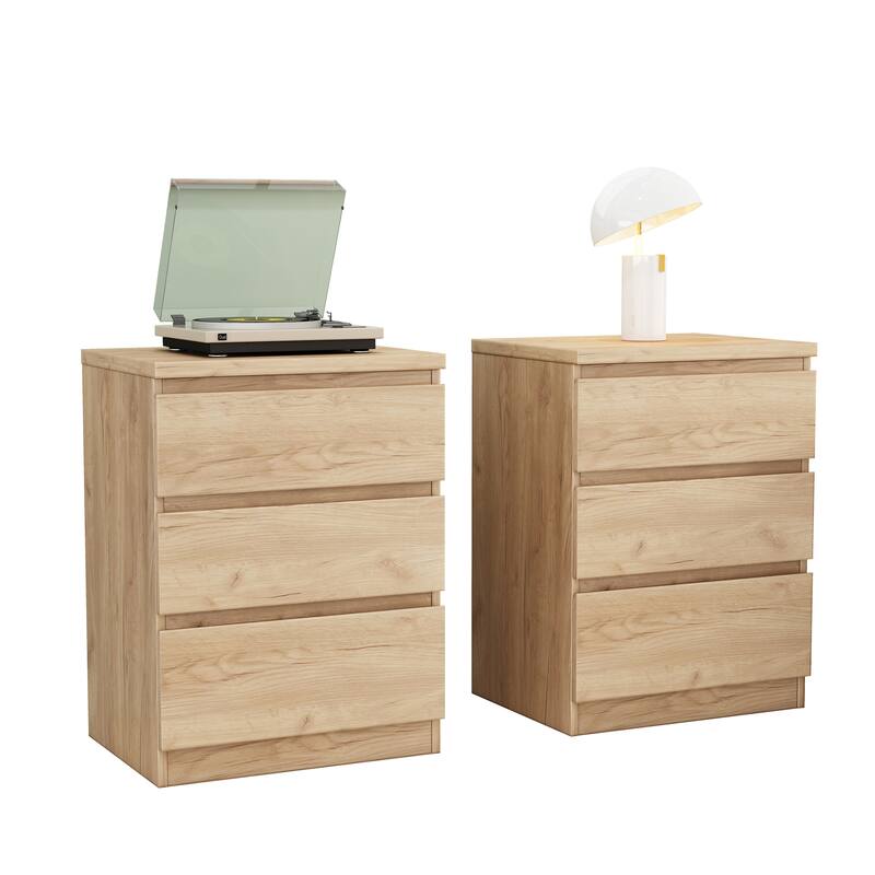 19.7"Nightstand with 3 Drawers,Set of 2,Beside Table with Drawers Handle Free Design,Thickened Top Plate,3 Drawer