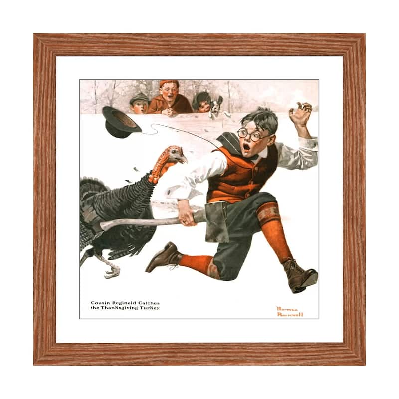 iCanvas "Cousin Reginald Catches the Thanksgiving Turkey" by Norman Rockwell - Walnut - 16x16x1