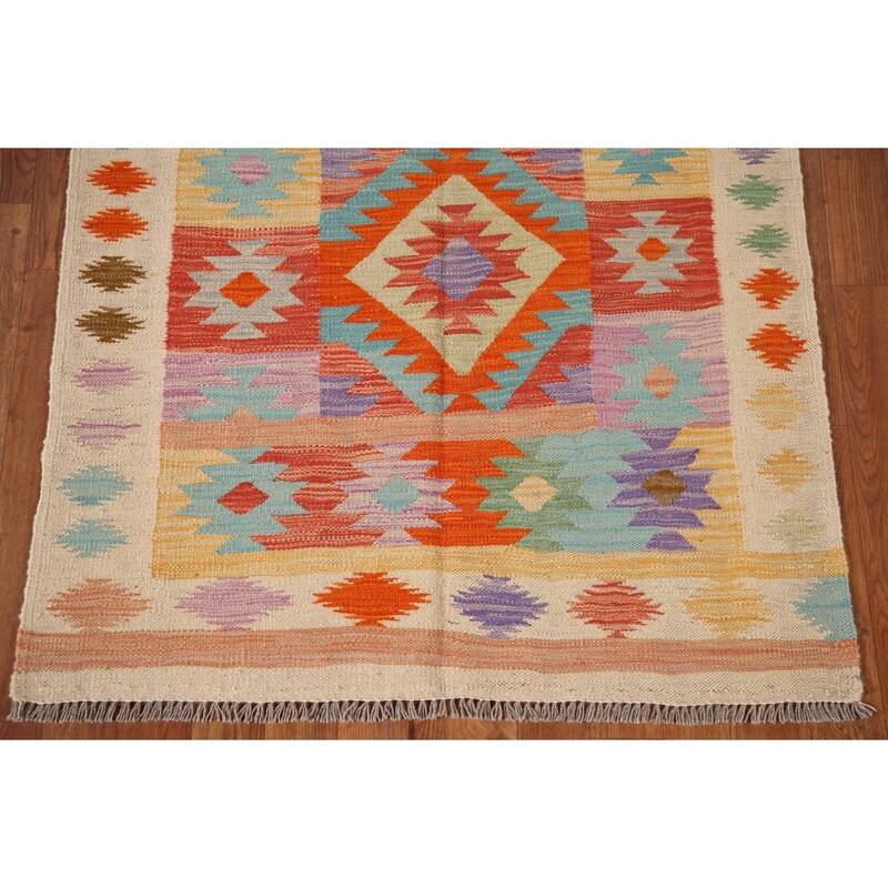 Reversible Southwestern Kilim Accent Rug Flatweave Wool Carpet - 3'2"x 5'0"