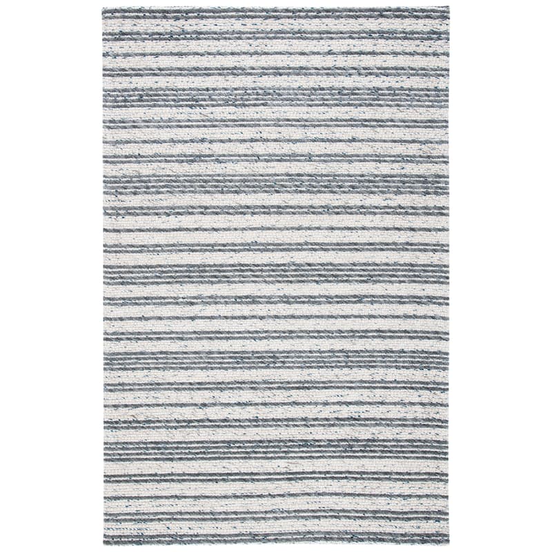 SAFAVIEH Handmade Marbella Mirjan Stripe Rug - 6' Square - Ivory/Grey
