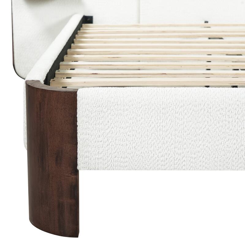 Christopher Knight Home - Modern Boucle Upholstered Platform Bed with Built-In Floating Shelves