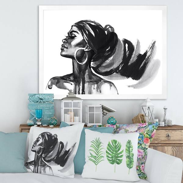 slide 2 of 9, Designart "Monochrome Portrait of African American Woman IV" Modern Framed Art Print 20 In. Wide x 12 In. High - White