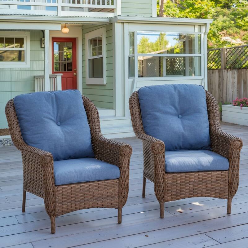 2 Piece Outdoor Arm Chair with Cushion Brown - Blue - Blue - Brown