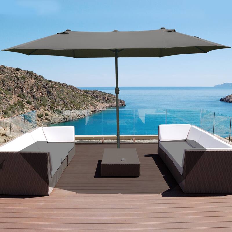 Patio Umbrella 15' Steel Rectangular Outdoor Double Sided Market with base, Sun Protection & Easy Crank for Deck Pool Patio