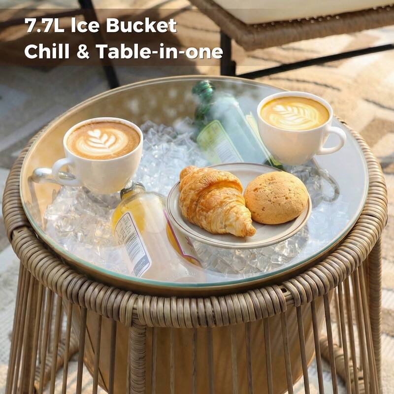 7 Piece Boho Patio Furniture Set with 2-Person Egg Chair, Outdoor Wicker Rattan Sectional Sofa with Lounge Chairs and Ice Bucket