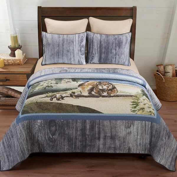 Donna Sharp Bear Walk Quilted Soft Polyester Rustic Country Twin 2 Piece Set 