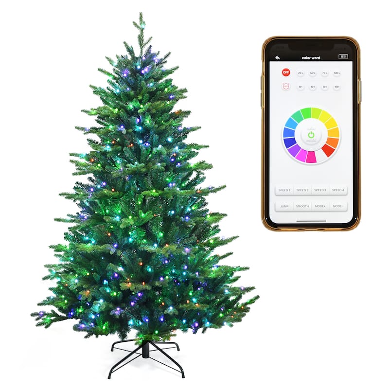 Gymax 6/7/8 FT Pre-lit Artificial Christmas Tree w/ APP Control & 15