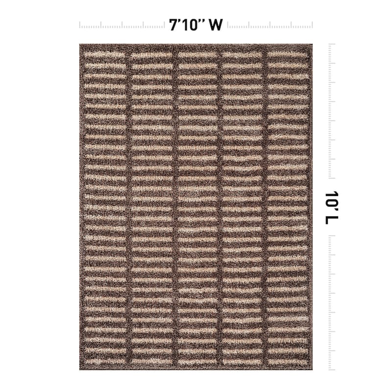 Bohemian Stripe Lines Shag Rug - Textured Surface - Anthracite Dark Gray - Easy to Clean