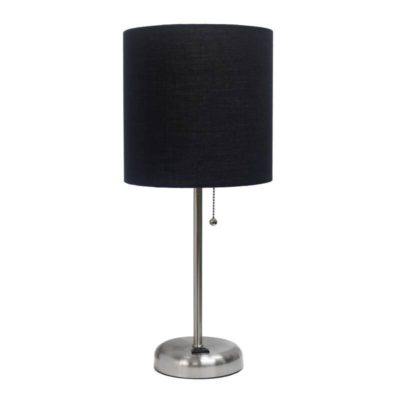19.5" Power Outlet Metal Lamp in Steel w Aqua Shade