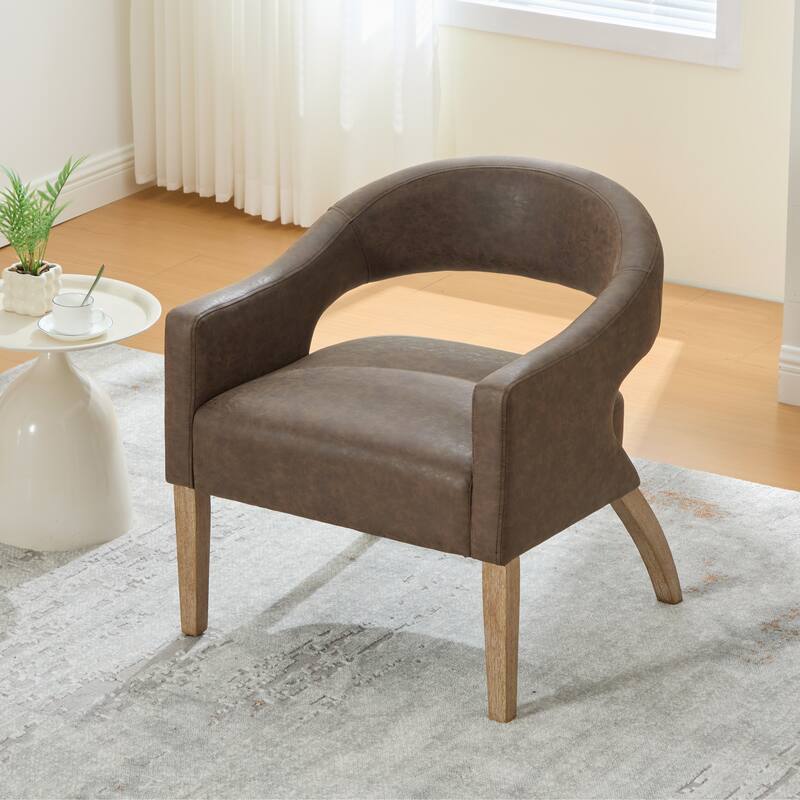 26.3"W PU Leather Accent Chair,Modern Armchair with Wood Legs