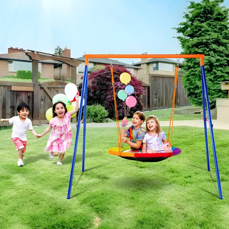 40 Inch Saucer Swing Seat with A Shaped Metal Frame Stand Ideal Gift for Kids - 81.10"L x 72.05"W x 71.26"H