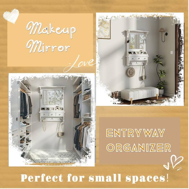 Floating Makeup Vanity with Big Mirror,Wall-Mounted Storage Vanity with Drawers,Pockets & Hooks,Space-Saving Decorative