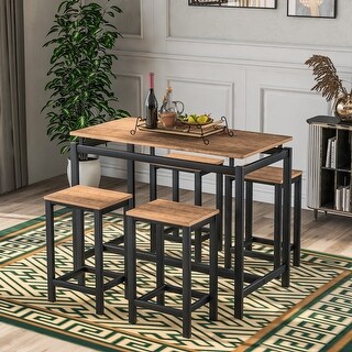 5 Piece Kitchen Counter Height Table Set, Industrial Dining Table with ...