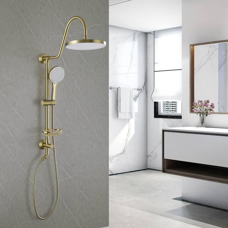 Modland 4-Way High Pressure Round Rain Shower Head With Adjustable Handheld Shower Head inBlack/Gold - Brushed Gold